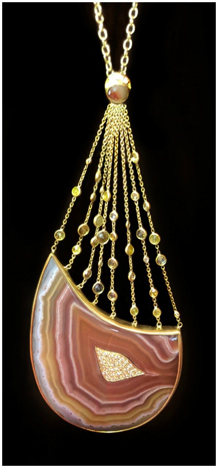 An extraordinary laguna agate and diamond necklace by Kothari Design! A stunning...