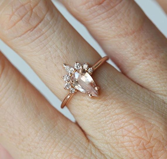 Beautiful handmade peach sapphire ring with sparkly diamond crown. Feminine and ...