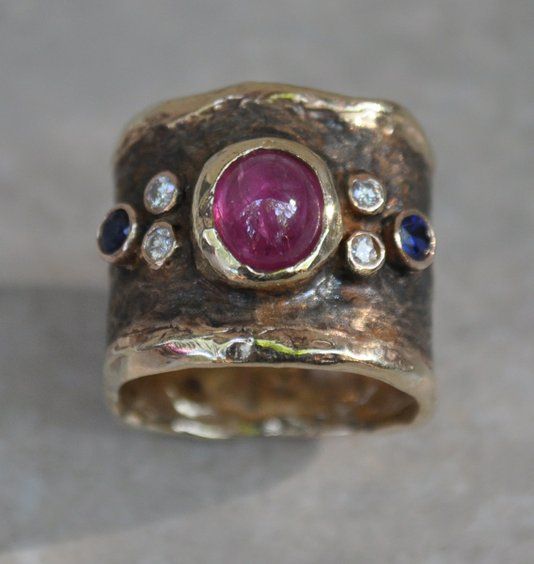 Black Byzantine Ring With Ruby, Sapphires And Diamonds CustomMade by Patricia Ri...