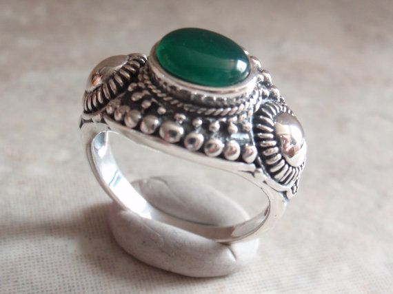 Green Agate Ring Sterling Silver Ring Ornate Size 7 by cutterstone, $49.00