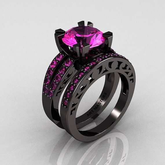 Modern Vintage 14K Black Gold Pink Sapphire Matching by artmasters, $1399.00