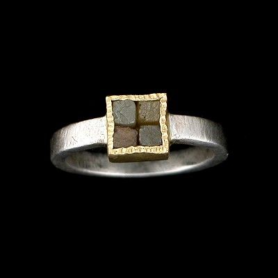 Ring, Four 3mm Raw Diamond Cubes Square, (Approximately 1.6ctw), Sterling Silver...