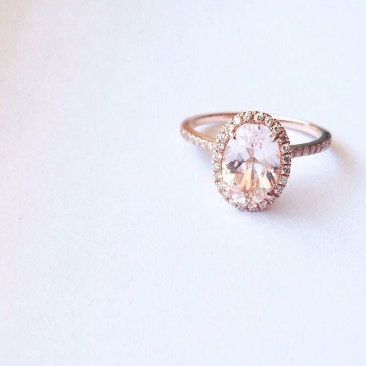 Rose gold morganite diamond halo engagement ring