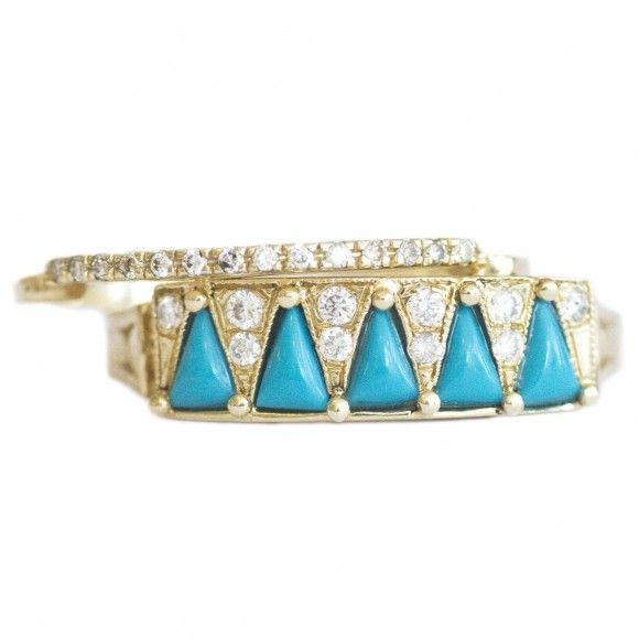 Turquoise Triangle Ring with Wedding Band