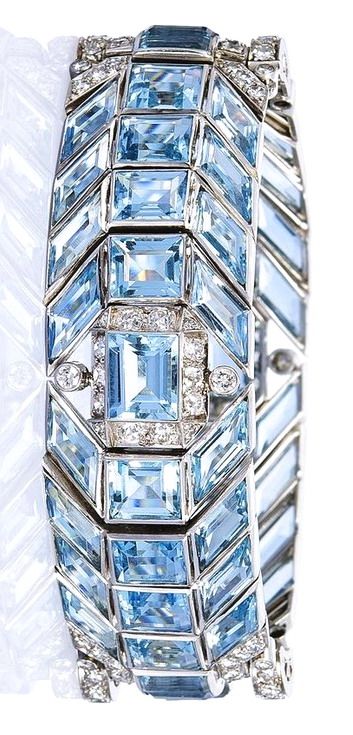 An Art Deco Aquamarine and Diamond Bracelet, circa 1935.