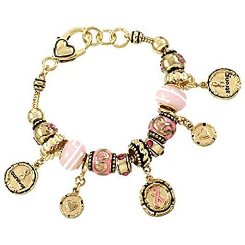 Pink Ribbon Charm Bracelet BZ Crystal Breast Cancer Heart... www.amazon.com/...