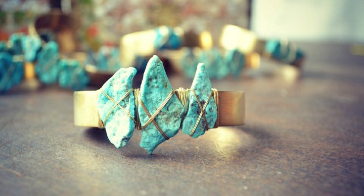 Beautifully raw turquoise & gold cuff by Lux Divine.
