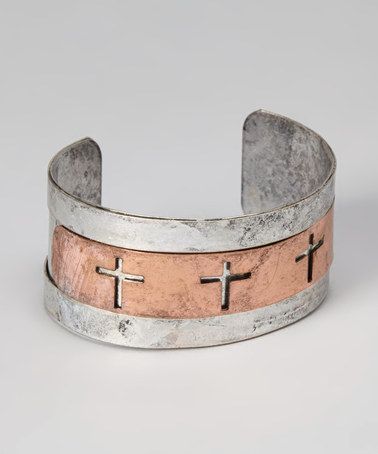 Take a look at this Silver & Bronze Cutout Cross Cuff by Gabrielle Jewelry on #z...