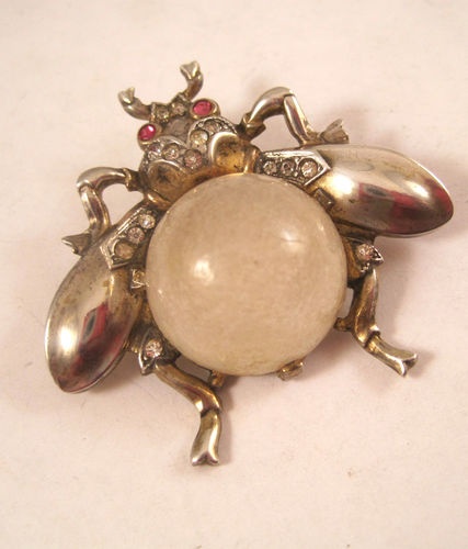 1940s A PHILIPPE TRIFARI STERLING CLEAR JELLY BELLY BUG PIN