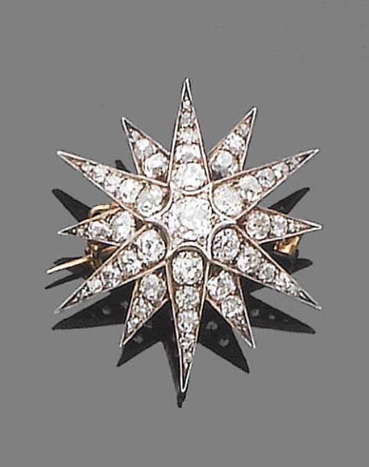 A late 19th century diamond star brooch/pendant, circa 1880.  The twelve-ray sta...