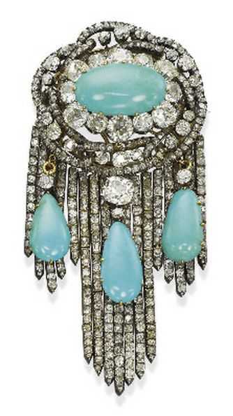 ANTIQUE DIAMOND AND TURQUOISE BROOCH