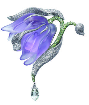 Caresse d’Orchidées par Cartier brooch in platinum with amethyst, garnets and...