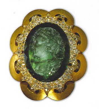 Catherine the Great - a cameo of the great Empress carved into an enormous emera...