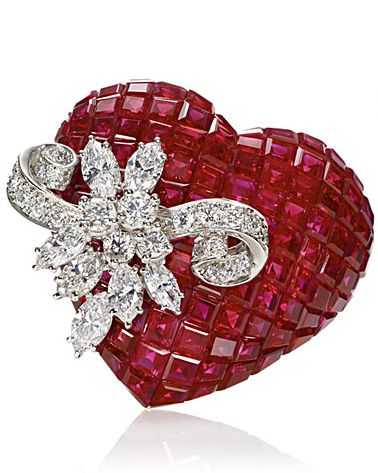 Harry Winston ruby brooch with diamond blossoms.  132 rubies (almost 55 carats) ...