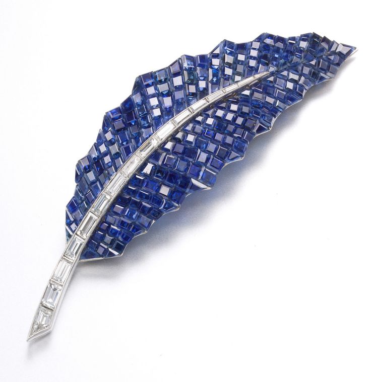 Mystery-Set sapphire and diamond leaf brooch by Van Cleef & Arpels, circa 1930s