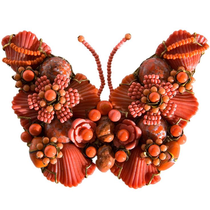 Rare Miriam Haskell coral butterfly brooch
