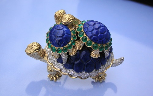 Tiffany Co by Donald Claflin Lapis Diamond Emerald Gold Turtle Pin Brooch | eBay