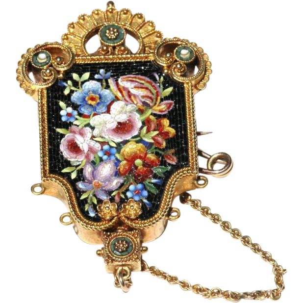 Victorian 15kt gold micromosaic brooch/pendant