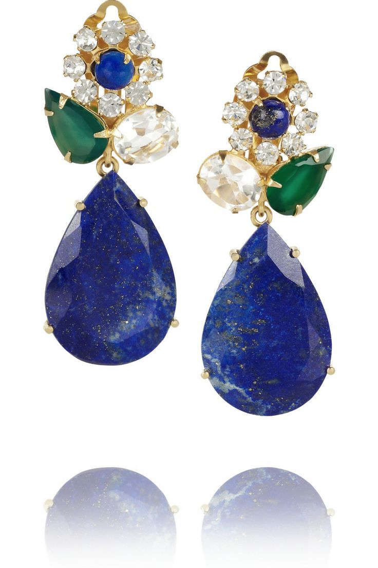 Bounkit | Gold-plated onyx, quartz and lapis lazuli clip earrings