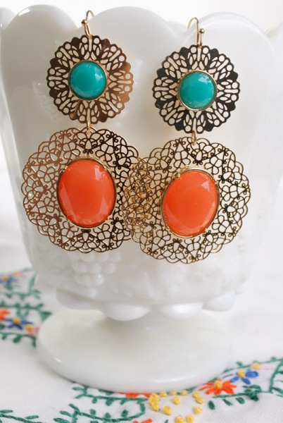 Coral + Teal earrings
