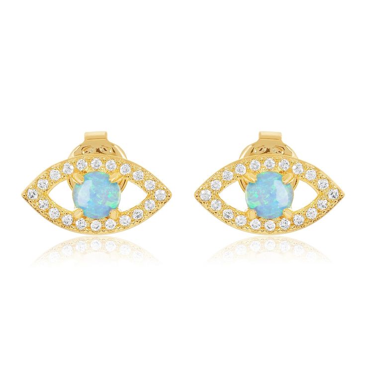 Evil Eye Stud Earrings Gold Blue Opal | Melinda Maria Jewelry