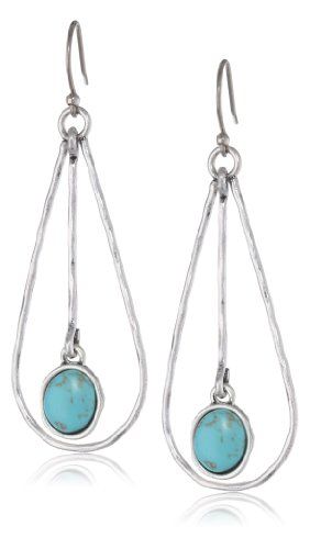 Lucky Brand Oblong Turquoise Colored Hoop Earrings -