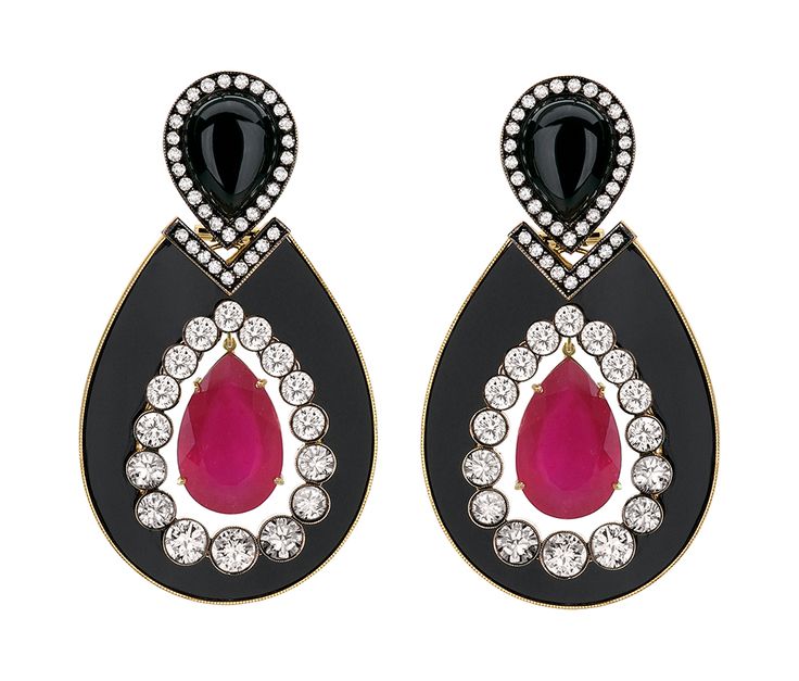 Silvia Furmanovich earrings in 18ct gold, with diamonds, ruby and onyx