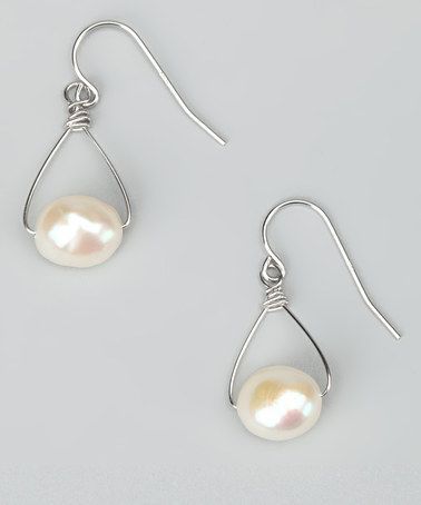 White Hand Wire Pearl Drop Earrings