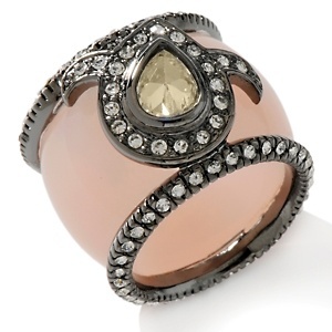 Girly Pink......Boho by Miriam CZ-Accented Pink Resin Cigar-Band Ring