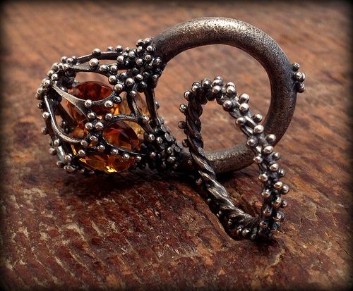 Interstices Citrine Ring and Antioch Silver Ring