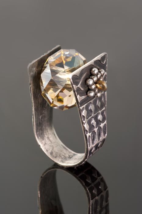 Silver and crystal bead ring designed and created by Juanita Burton Designs.