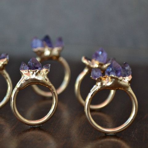 Stackable Amethyst Gemstone Gold Electroformed Rings by Lux Divine. Want!