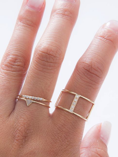 Stacked pave rings.