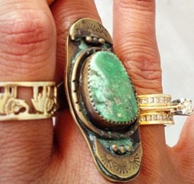 The Bruja Collection brass, silver and turquoise ring by Leslie Crow. Available ...