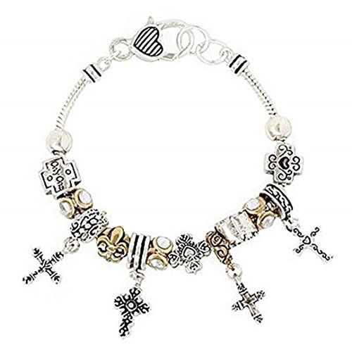 Cross Charm Bracelet Z9 Filigree Heart Ornate Silver Gold... www.amazon.com/...