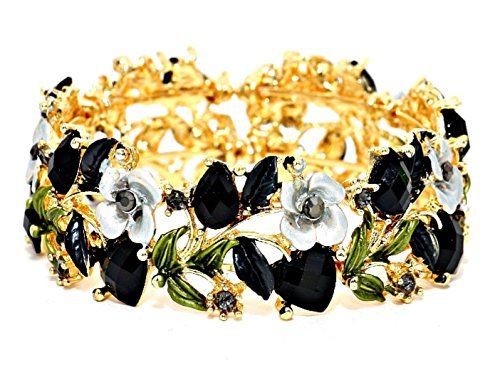Floral Hinged Bracelet BB Black Crystal Grey Flowers Gold... www.amazon.com/...