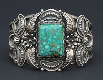 Cuff | Kirk Smith (Navajo).  Sterling silver and Indian Mountain turquoise.