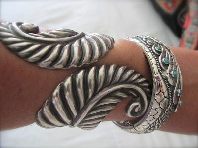 Taxco silver leaf cuff bracelet.