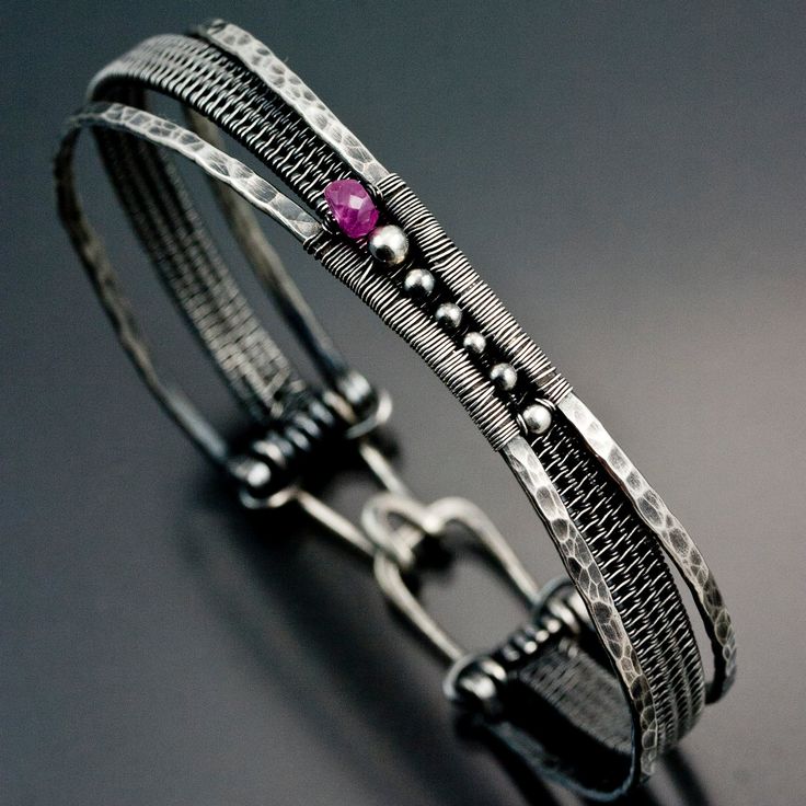 Woven Orbit Bracelet- Argentium Silver Bracelet, Black Garnet. By Sarahndippity.