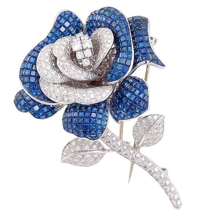 Amazing Sapphire Diamond Gold Rose Brooch | 1stdibs.com