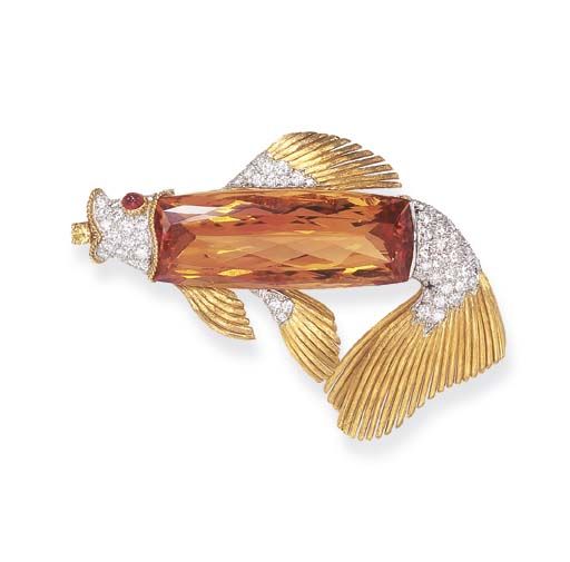 An Unusual Topaz, Diamond and Gold Brooch, Tiffany & Co.