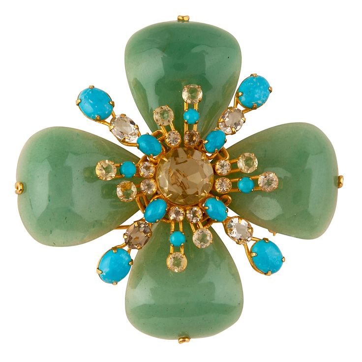 Green Aventurine, Turquoise & Lemon Quartz Pin & Pendant - Bounkit Jewelry