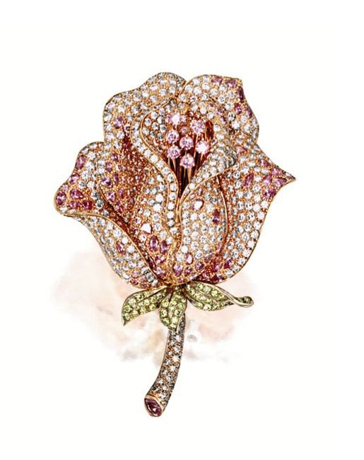 PINK DIAMOND AND COLOURED DIAMOND 'ROSE' BROOCH - Sotheby's