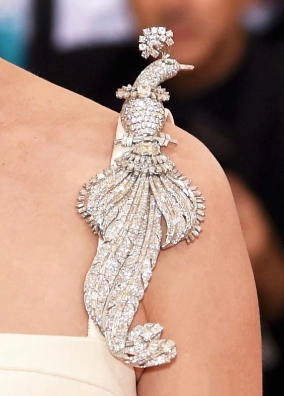 Peacock Brooch (Cartier, 1948), worn by Uma Thurman at the Met's Costume Ins...