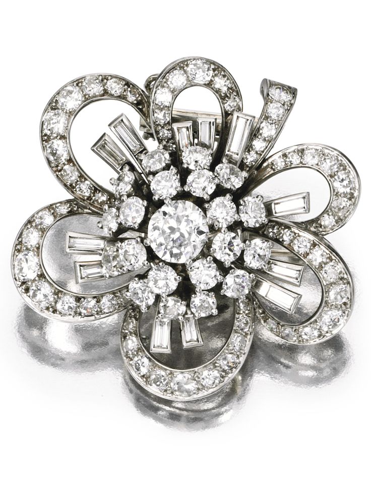 Platinum and Diamond Brooch, Van Cleef & Arpels, New York, Circa 1950 - Sotheby&...