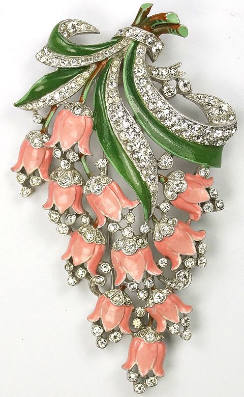 Trifari 'Alfred Philippe' Floral Spray of Eleven Pink Lillies Pin Clip