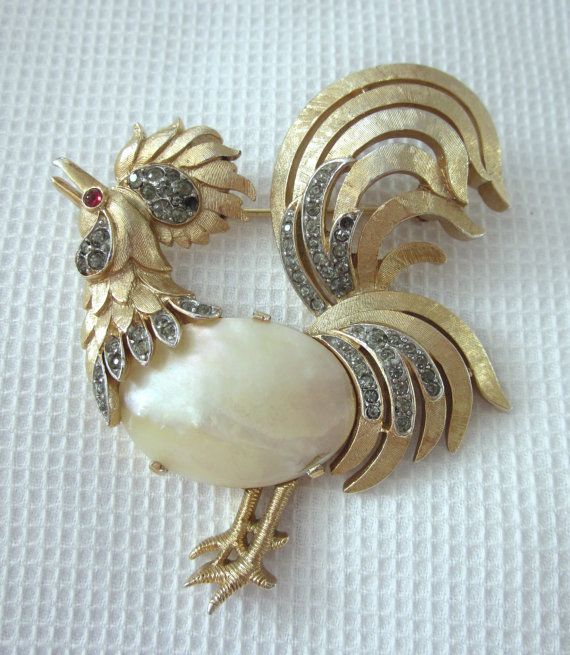 Trifari FANTASIA Pearl Belly ROOSTER Pin Brooch by jewelryannie, $135.00