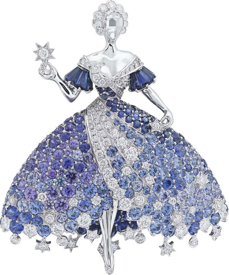 Van Cleef & Arpels Peau d'Âne collection white gold Moon Dress brooch with...