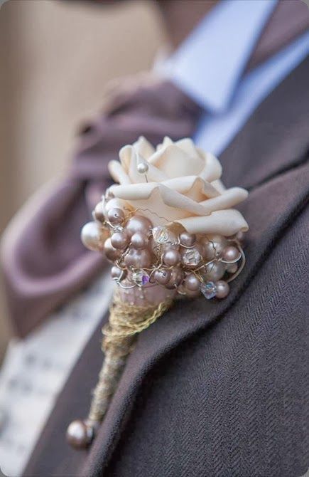rose and dusty pink pearl boutonniere