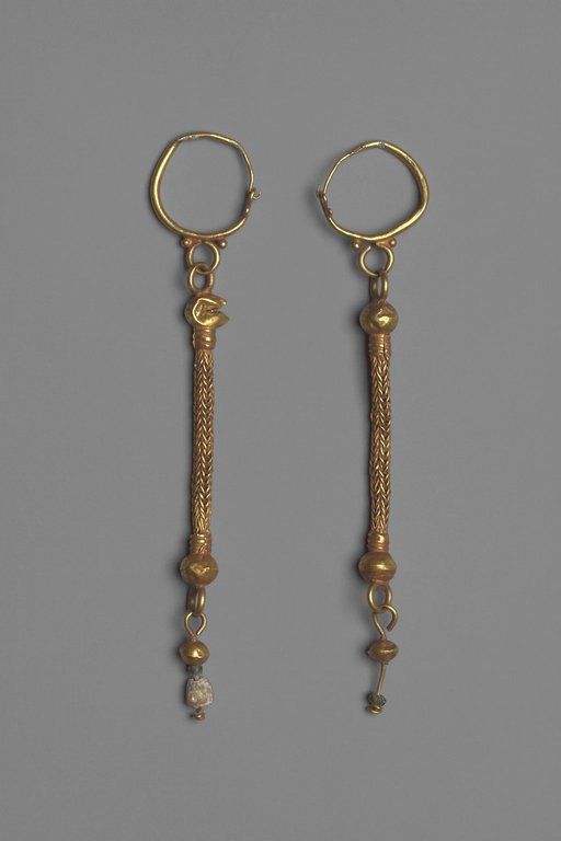Earrings with Composite Pendants. Gold, glass, and pearl 6th - 7th century C.E. ...